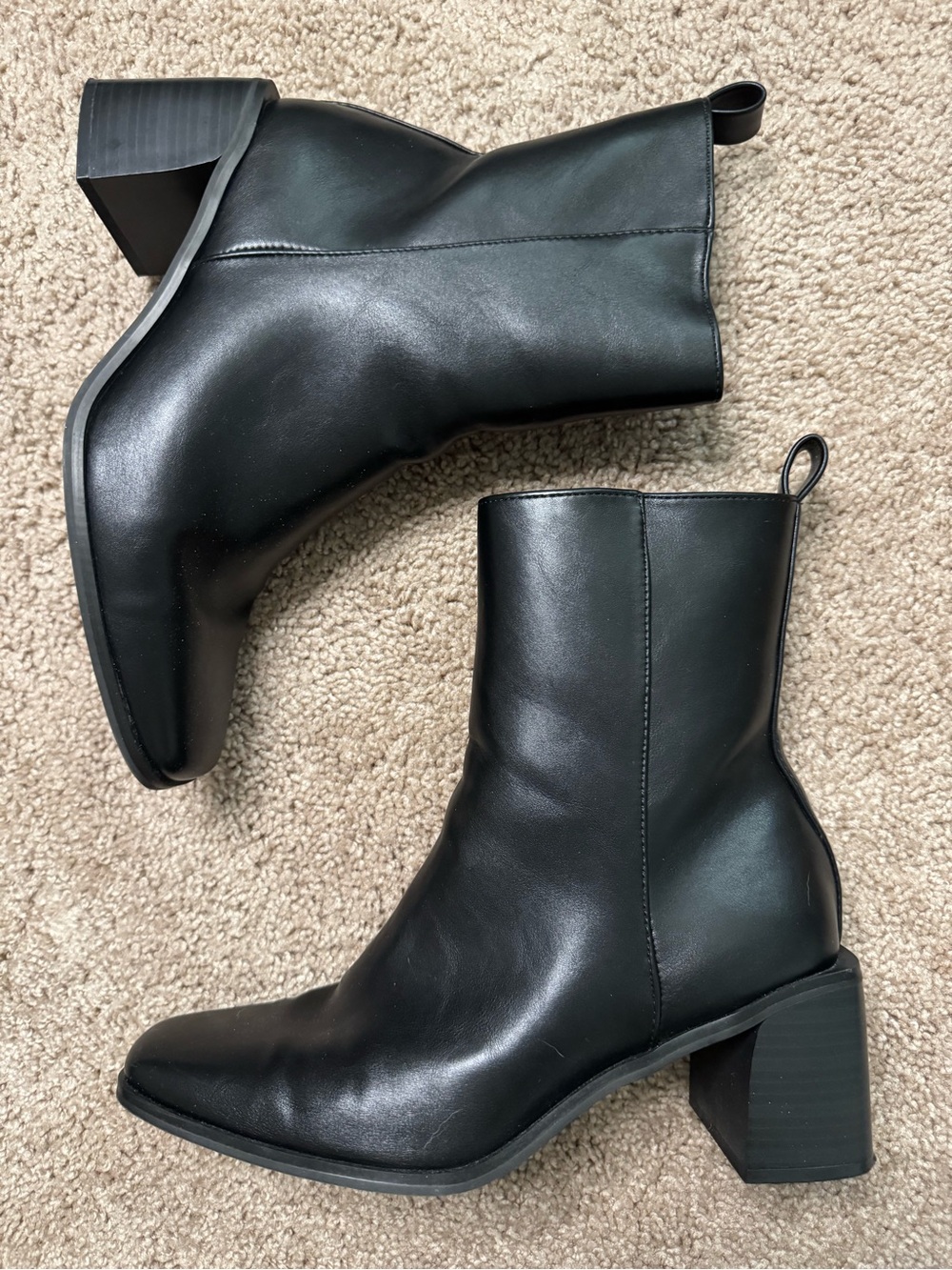 London Fog Black Leather Block Heel Ankle Boots